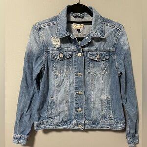 Royalty For Me distressed faded jean jacket. Size Small